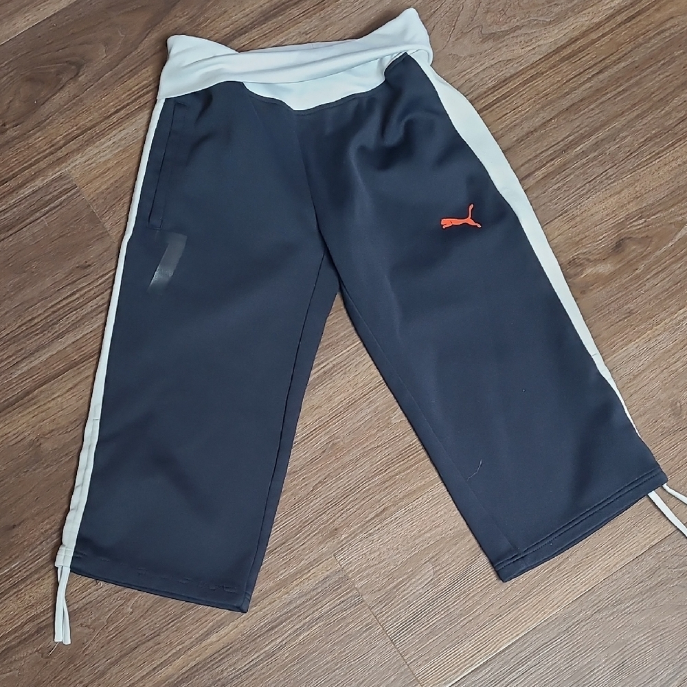 Puma Kids Black and Gray Joggers with Red Logo
